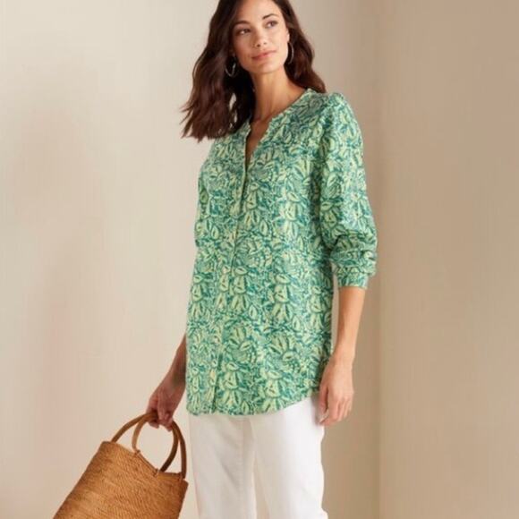 Soft Surroundings Womens/Teen Jodi Gauze Floral Shirt Jacket Small Green Shaket - Picture 8 of 9